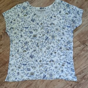 Loft Floral Open Sleeve Tee in Cream and Blue